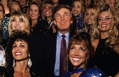 Donald Trump posed with calendar models at the Plaza Hotel in 1993. 
